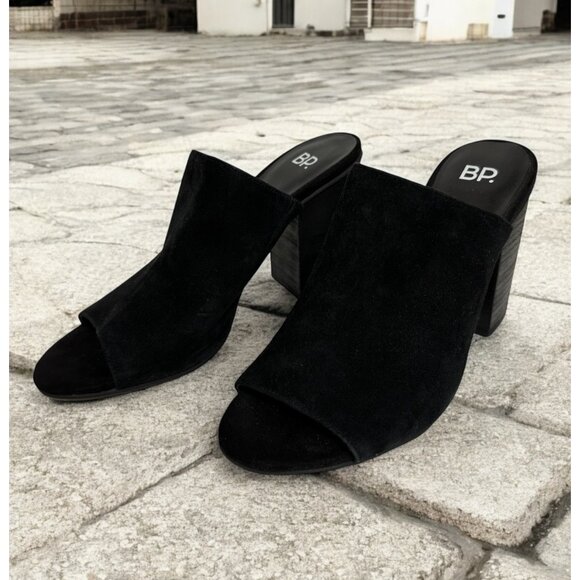 Nordstrom BP. Black Womens Suede Peep-Toe Block Heel Mules SZ 8.5M Slide Goth - Picture 11 of 11